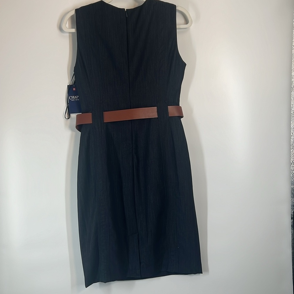 Chaps Denim Sheath Dress Knee Length Crewneck Sleeveless Belted Black Size 6 - Picture 6 of 9